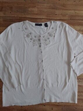 CONTEXT Whimsigoth FAIRY White Embellished Button-Up Sweater Cardigan